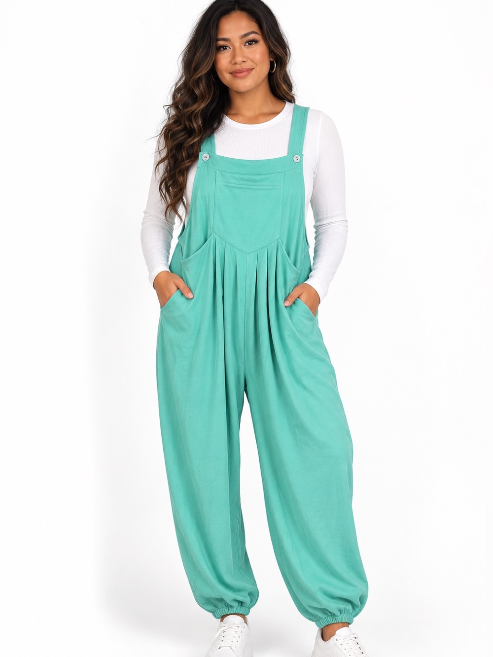 Halara Pockets Waffle Casual Jogger Overalls- Mint